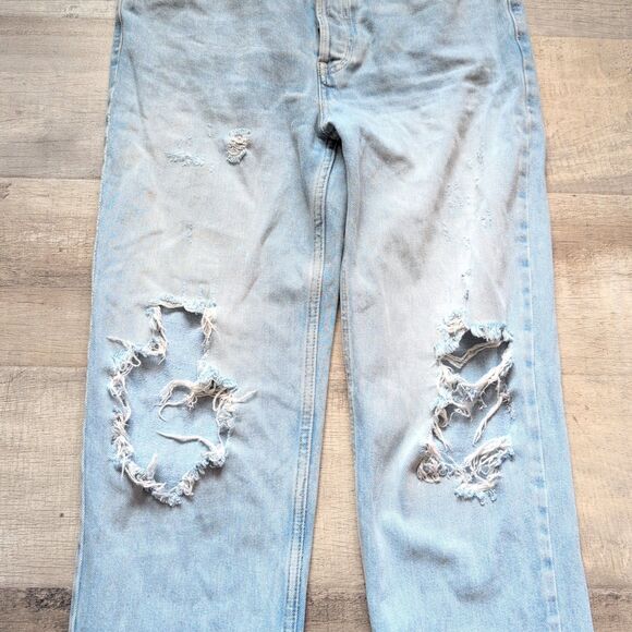 We Are Free Size 27 Tapered Jeans Women's Blue Distressed Button Fly - Picture 3 of 9